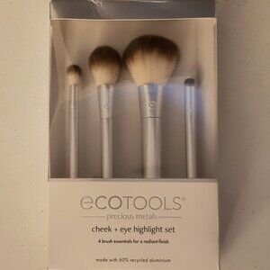 Ecotools Precious Metal Brushes Cheek Eye Highlight Set Silvertone Tools #0025